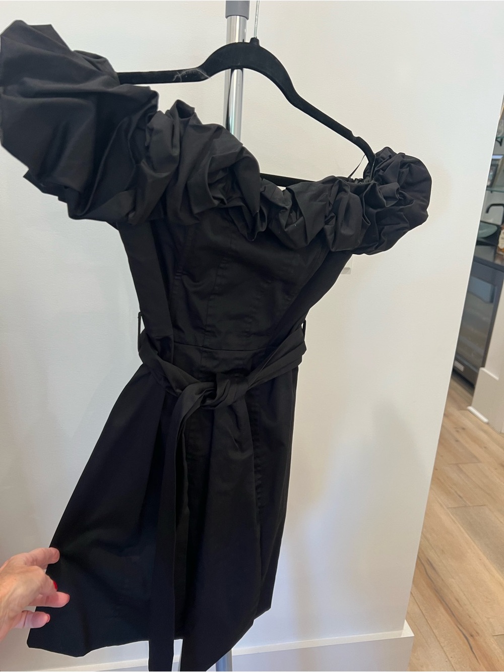 Elliatt Black One-Shoulder Ruffle Waist-Tie Dress